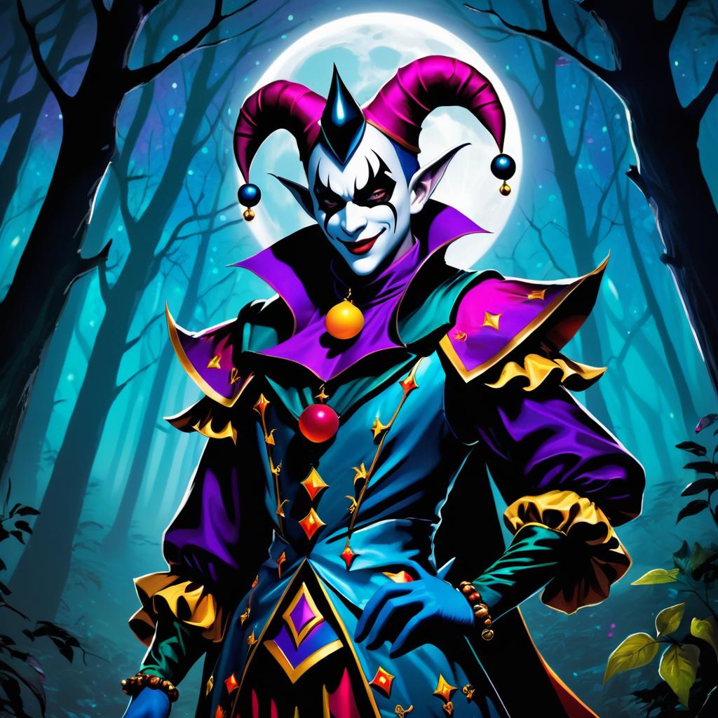 Sinister Jester in Moonlit Forest