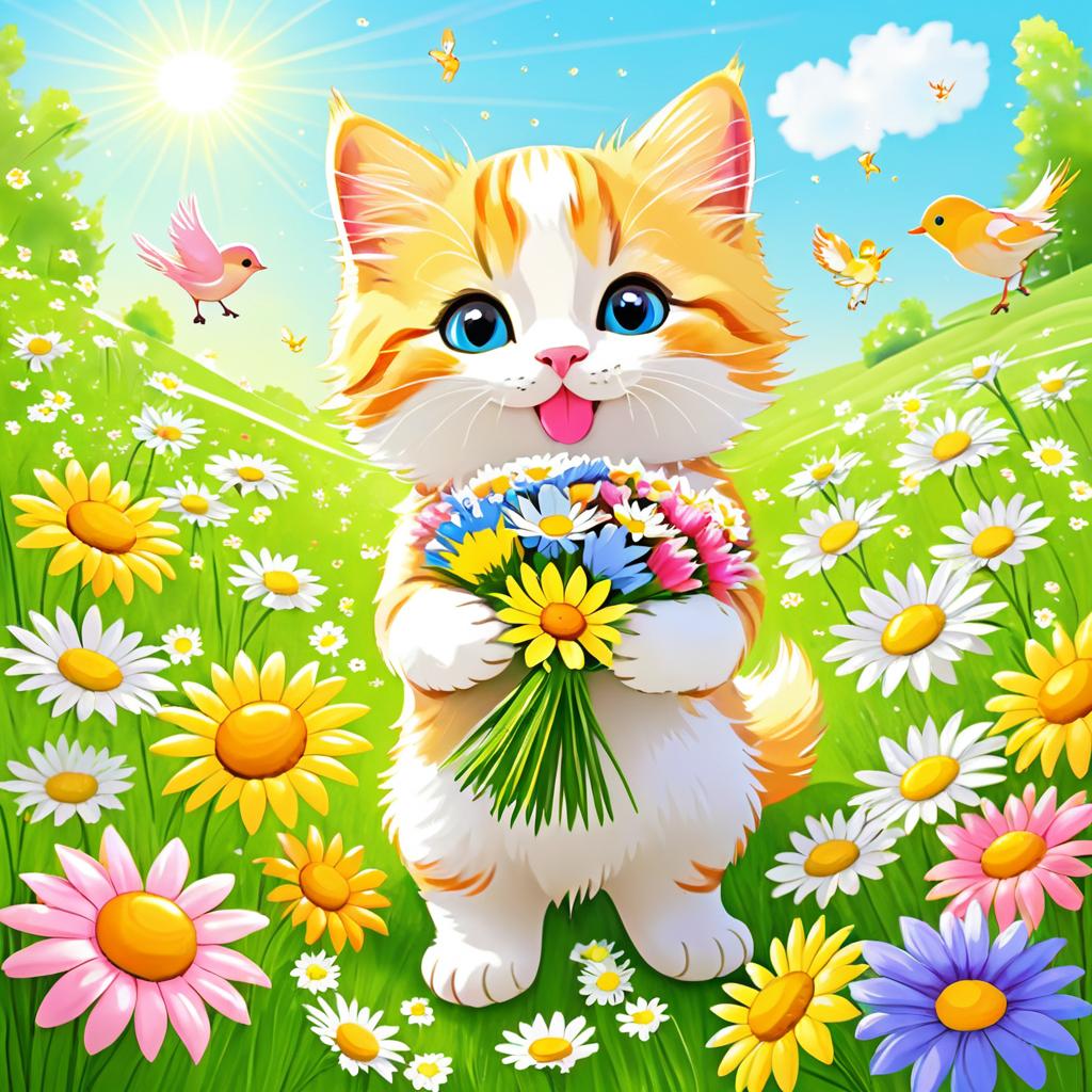 Anime Kitten Spreading Love with Flowers