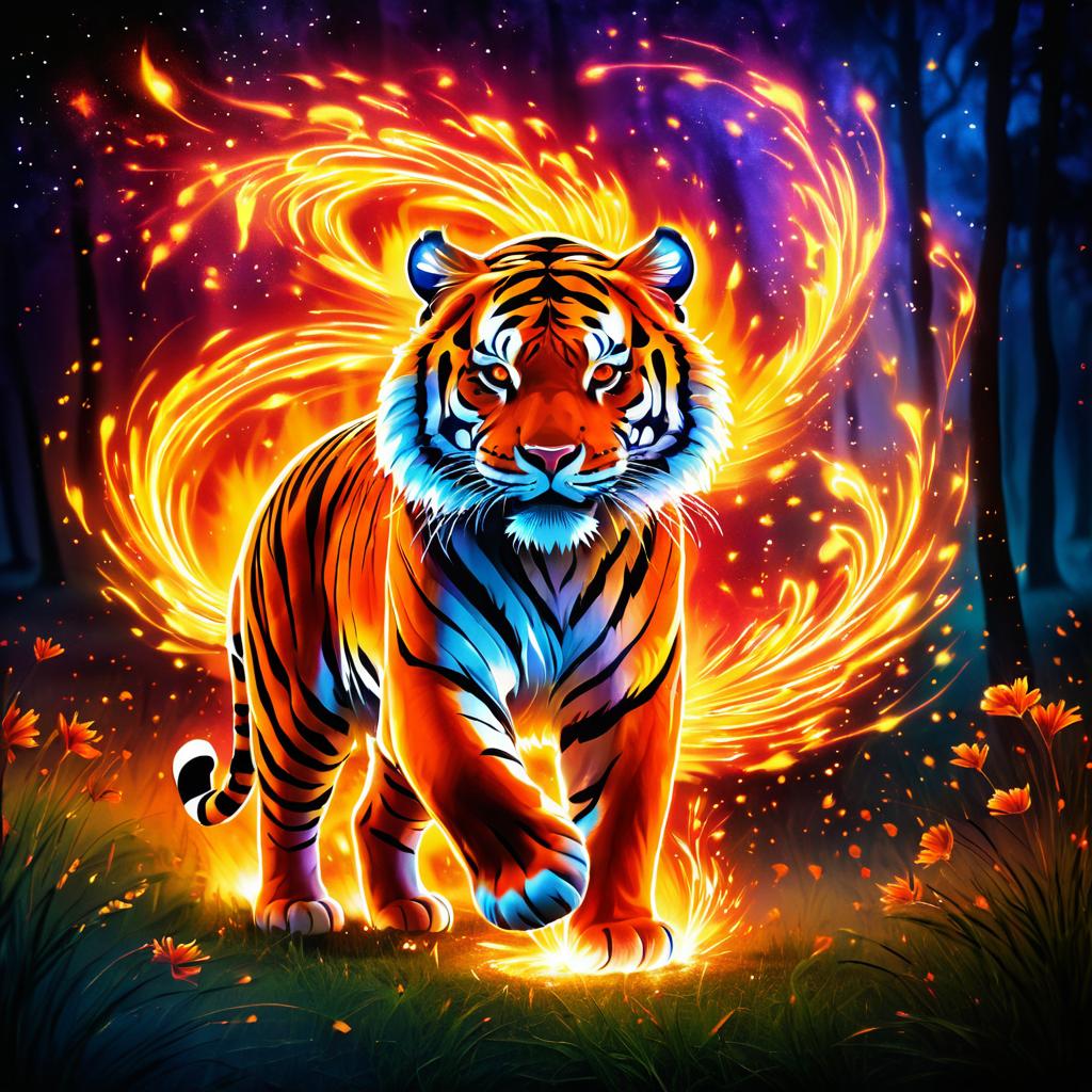 Fiery Tiger in an Enchanted Meadow