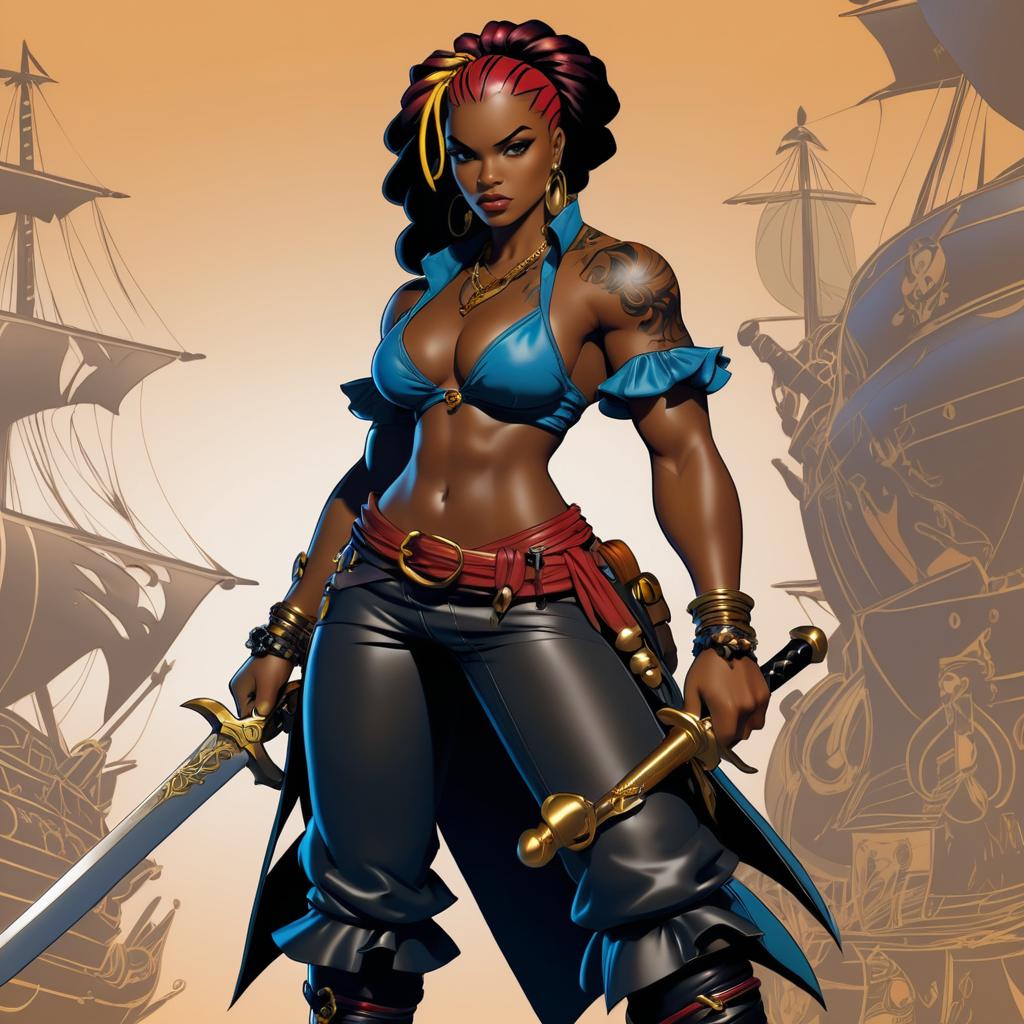 Dynamic Pirate Woman in Joe Madureira Style