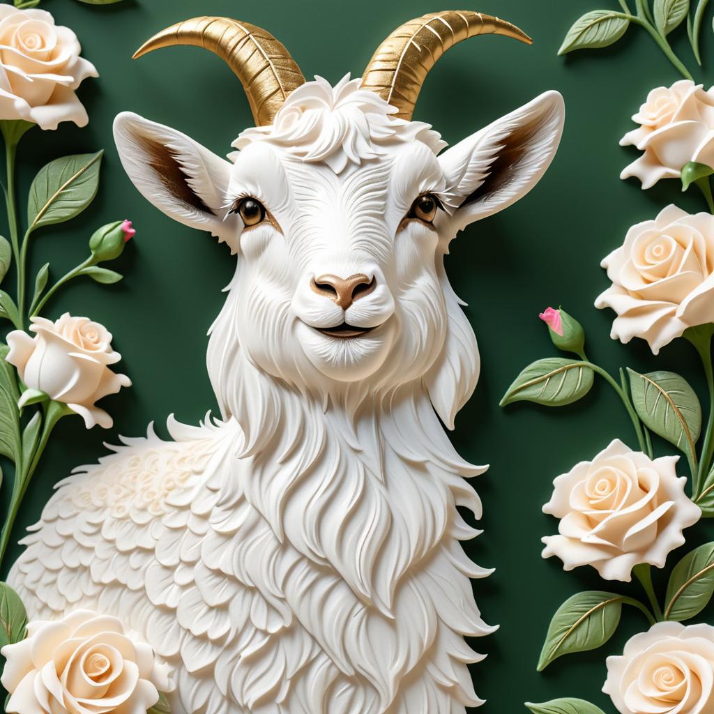 Goat Holding a Rose: Detailed Portrait