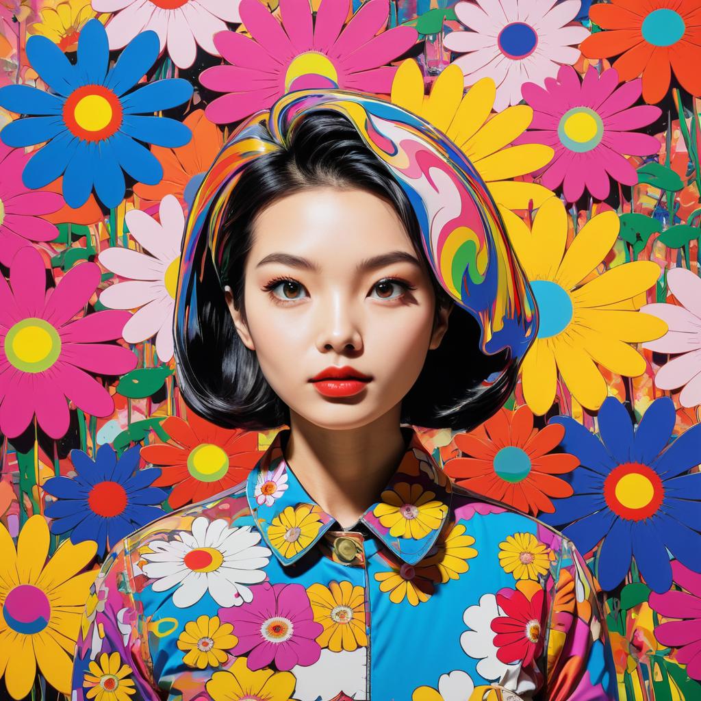 Vibrant Pop Art Portrait with Flowers