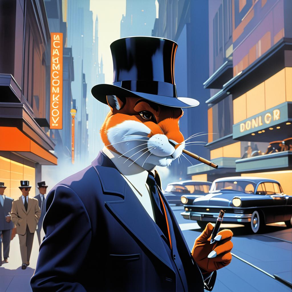 Suave Rabbit in a Bustling City Scene