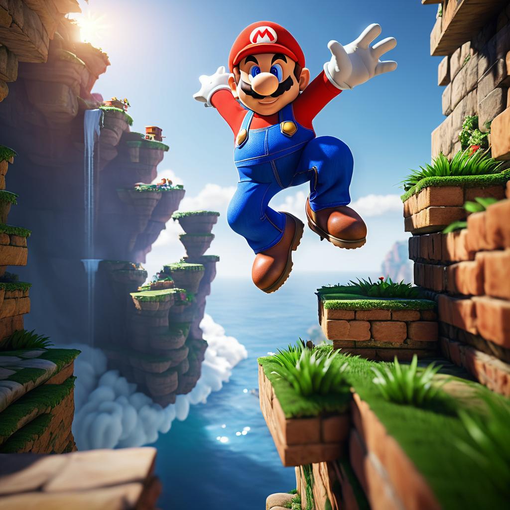 Epic Mario Jumping Over a Cliff