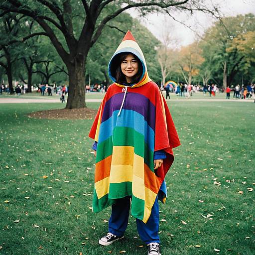 Person in Rainbow Poncho Costume