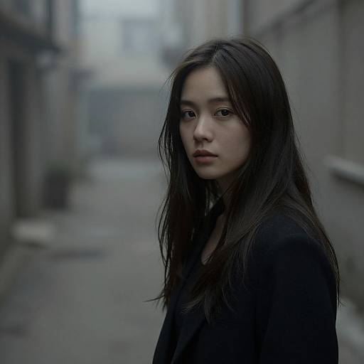 Haunting Gaze in Misty Alley