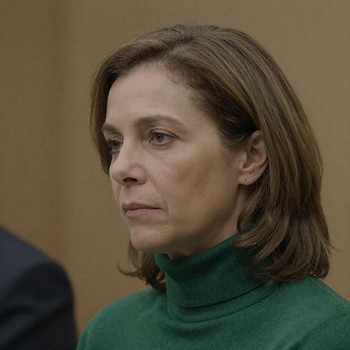 Serious Middle-aged Woman in Green Turtleneck