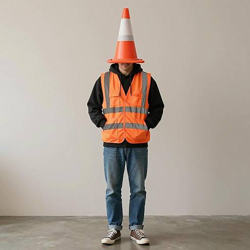 Man Wearing Orange Traffic Cone Costume