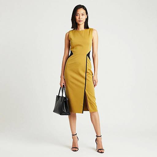 Confident Asian Woman in Mustard Dress