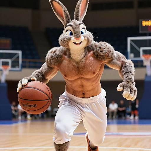 Muscular Anthro Rabbit Basketball Action