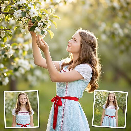Young Maiden in Sunrise with Apple Branch
