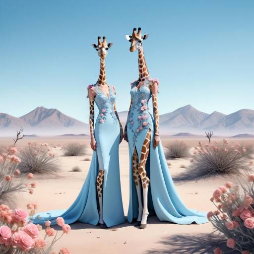 Elegant Giraffe-Headed Figures in Desert