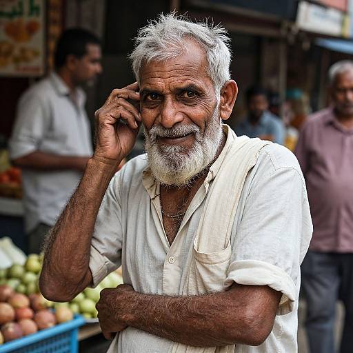 Old Man in Indian Market Scene