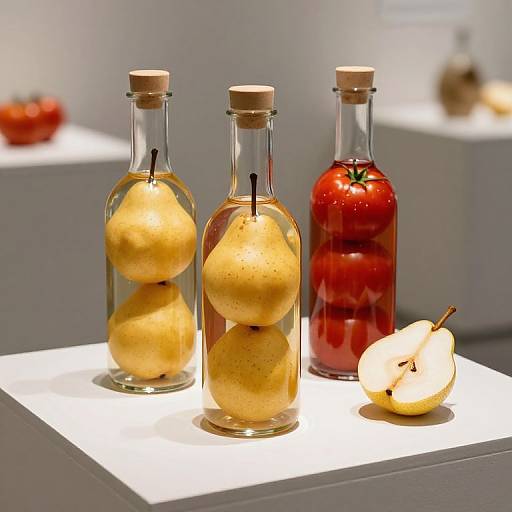 Still Life Museum Exhibit with Fruit Bottles