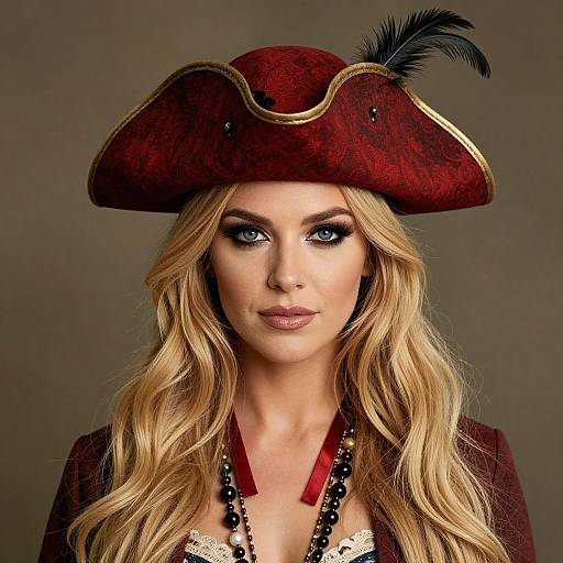 Blonde Woman in Red Pirate Hat