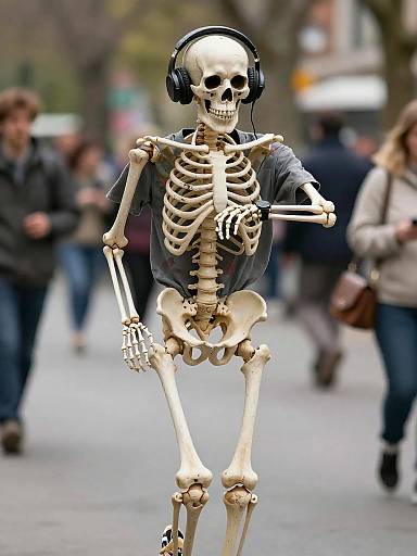 Skeleton Jogging in Urban Park Scene