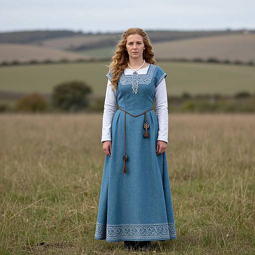 Woman in Ancient Celtic Blue Dress