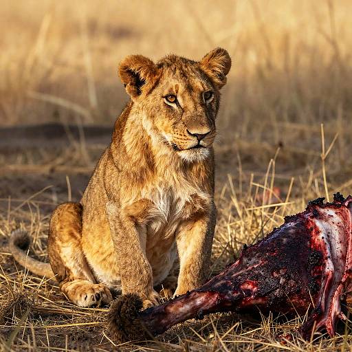 Young Lion Cub with Carcass