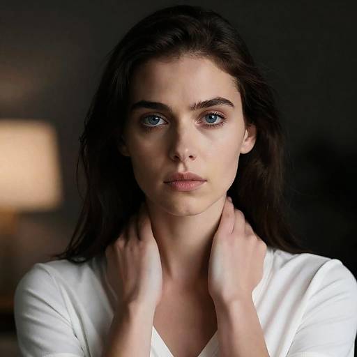 Serious Portrait of Woman with Blue Eyes