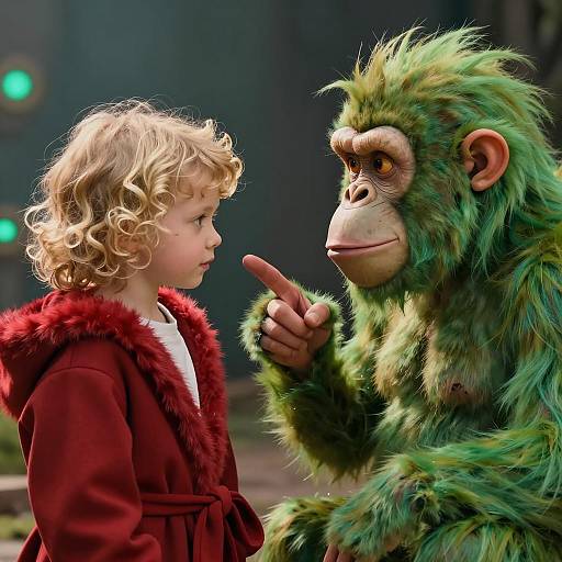 Child and Green Ape: A Whimsical Encounter