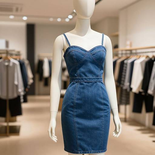 Mannequin in Fitted Denim Dress