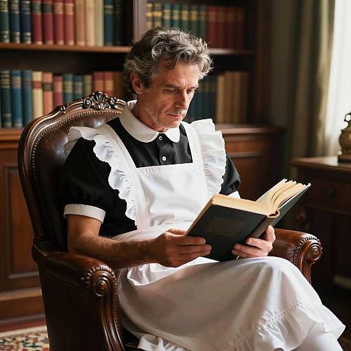 Retro Maid Portrait in Sunlit Study