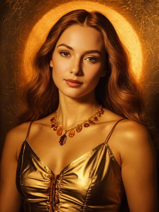 Portrait of Woman in Gold Dress with Amber Necklace