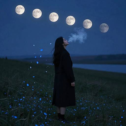 Young Woman Gazing at Moons