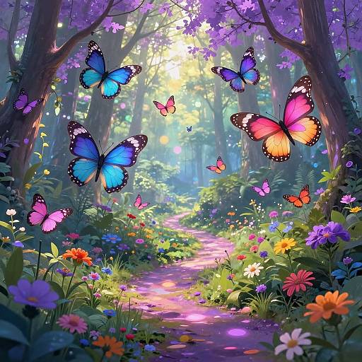 Mystical Forest with Glowing Butterflies