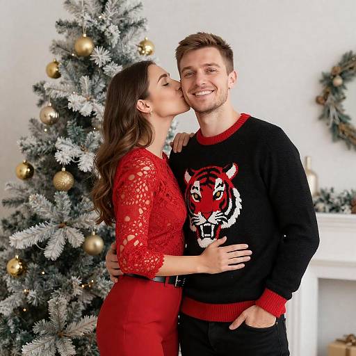 Romantic Couple in Festive Atmosphere