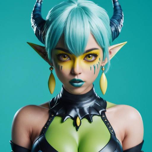 Aqua-Themed Alien Girl Portrait