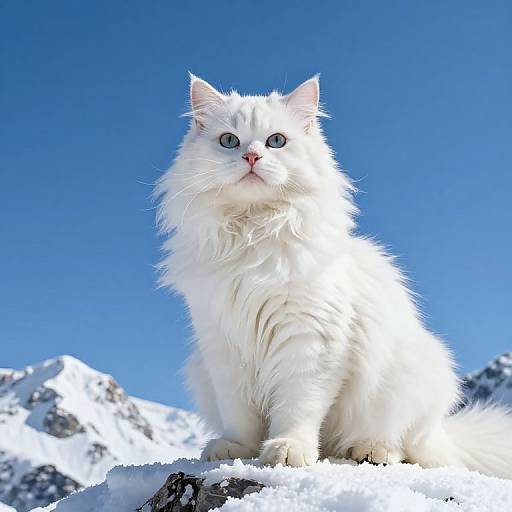 Majestic White Cat on Snowy Peak