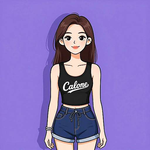 Digital anime-style drawing of a smiling woman with long brown hair, wearing a black 