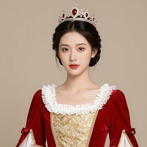 Regal Woman in Red Gold Dress