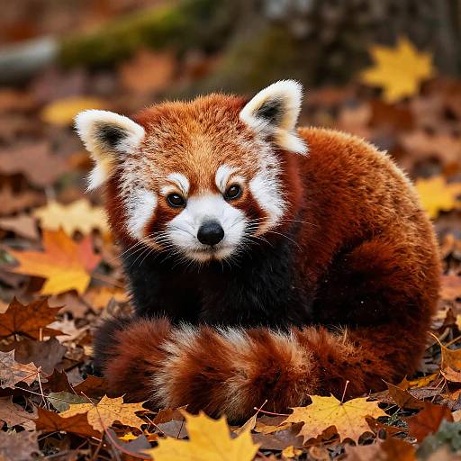 Cozy Red Panda Among Autumn Leaves