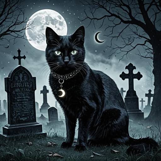 Gothic Black Cat in Moonlit Graveyard Gothic Black Cat in Moonlit Graveyard
