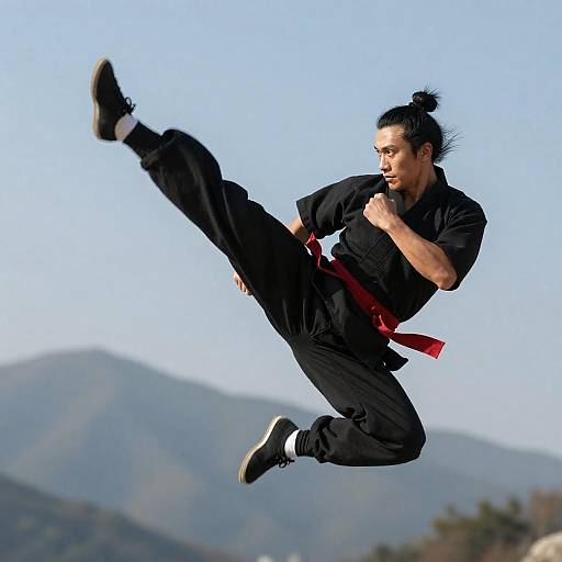 Dynamic East Asian Martial Artist in Action