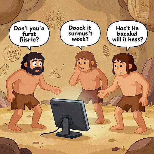Cavemen Confused by Modern Invention