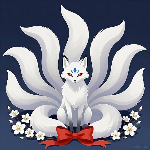 White Nine-Tailed Fox Illustration