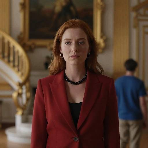 Woman in Red Blazer in Ornate Golden Room