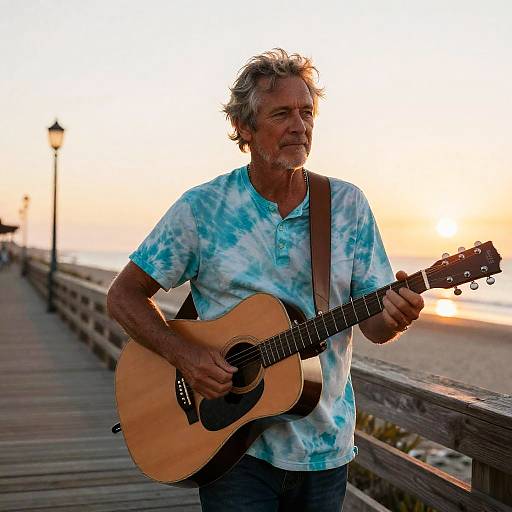 Sun-Washed Turquoise Folk Musician at Sunset