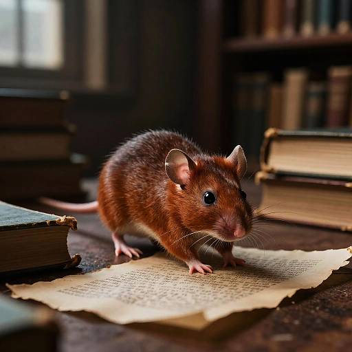 Red-Headed Rat in Ancient Library