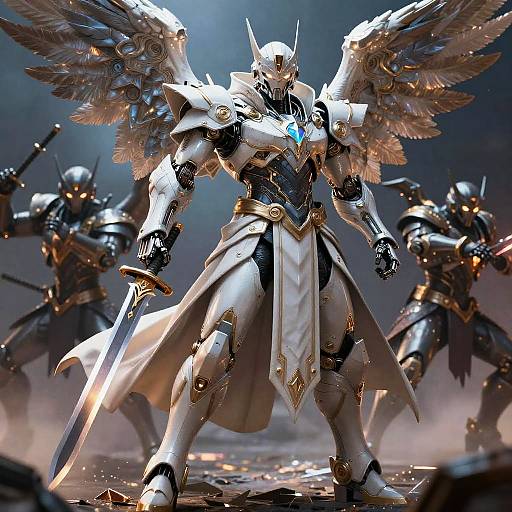 Futuristic Winged Robot Warrior with Sword