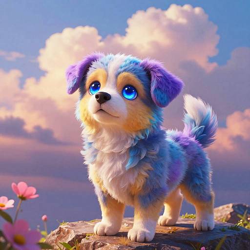 Whimsical Multicolored Puppy Fantasy