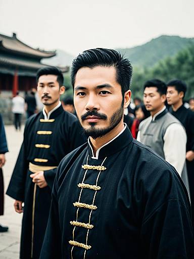 Group of Men in Traditional Chinese Clothing Outdoors