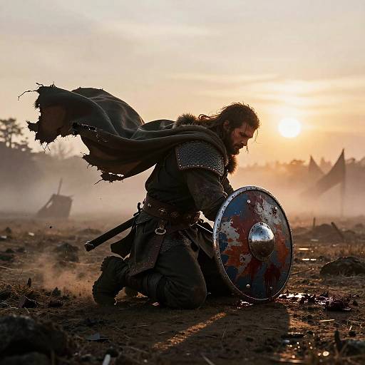 Defeated Warrior in Misty Battlefield