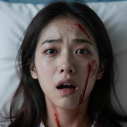 Shocked Woman with Blood Splatter Close-Up