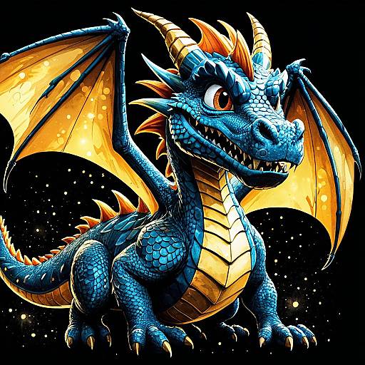 Majestic Blue and Gold Dragon Illustration