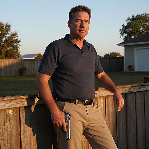 Realist Photo of Man in Rural Backyard