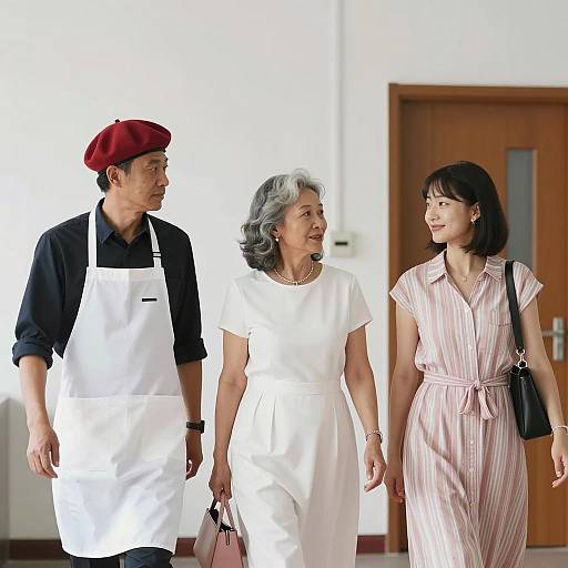 Three People Walking Indoors